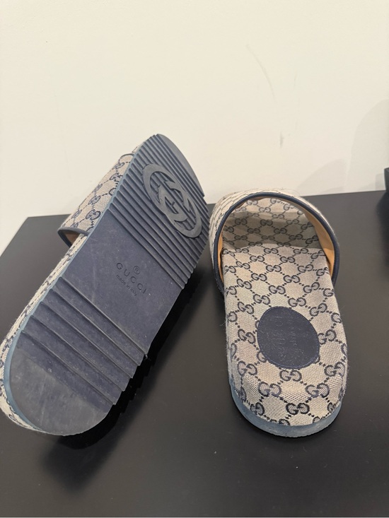 Gucci Beige and Brown GG Canvas Slide Sandals